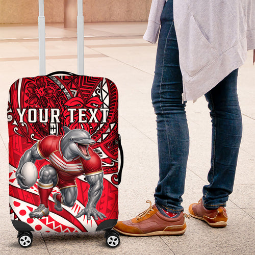 Personalised Dolphins Luggage Cover Polynesian Tribal Art Style With Muscular Dolphin Mascot