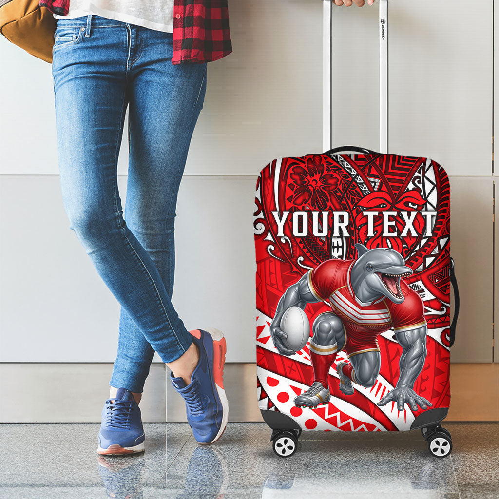 Personalised Dolphins Luggage Cover Polynesian Tribal Art Style With Muscular Dolphin Mascot
