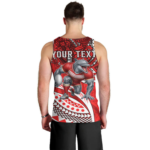 Personalised Dolphins Men Tank Top Polynesian Tribal Art Style With Muscular Dolphin Mascot