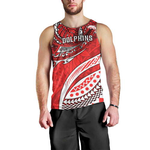 Personalised Dolphins Men Tank Top Polynesian Tribal Art Style With Muscular Dolphin Mascot