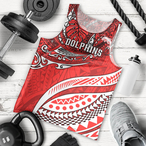 Personalised Dolphins Men Tank Top Polynesian Tribal Art Style With Muscular Dolphin Mascot
