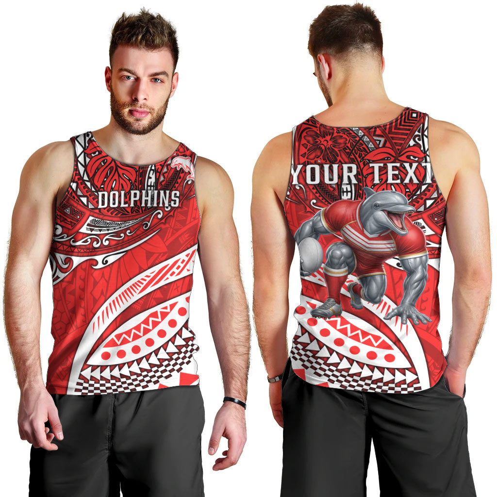 Personalised Dolphins Men Tank Top Polynesian Tribal Art Style With Muscular Dolphin Mascot