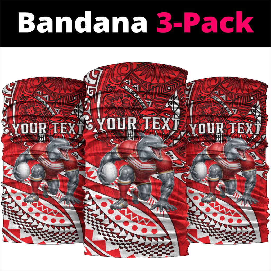 Personalised Dolphins Neck Gaiter Polynesian Tribal Art Style With Muscular Dolphin Mascot