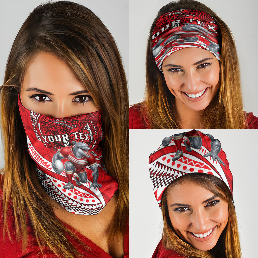 Personalised Dolphins Neck Gaiter Polynesian Tribal Art Style With Muscular Dolphin Mascot