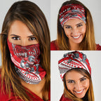 Personalised Dolphins Neck Gaiter Polynesian Tribal Art Style With Muscular Dolphin Mascot