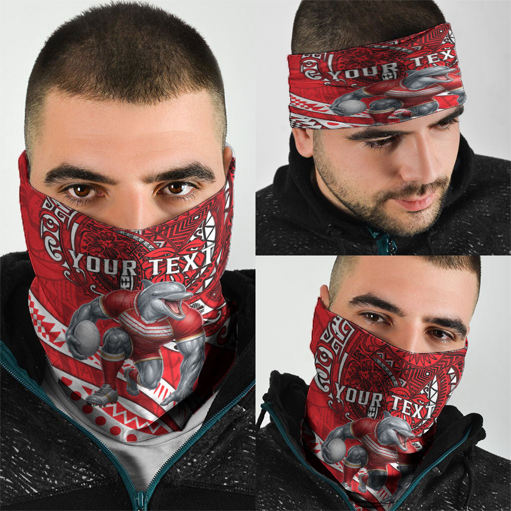 Personalised Dolphins Neck Gaiter Polynesian Tribal Art Style With Muscular Dolphin Mascot
