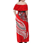 Personalised Dolphins Off Shoulder Maxi Dress Polynesian Tribal Art Style With Muscular Dolphin Mascot