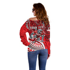 Personalised Dolphins Off Shoulder Sweater Polynesian Tribal Art Style With Muscular Dolphin Mascot