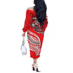 Personalised Dolphins Off The Shoulder Long Sleeve Dress Polynesian Tribal Art Style With Muscular Dolphin Mascot