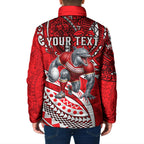 Personalised Dolphins Padded Jacket Polynesian Tribal Art Style With Muscular Dolphin Mascot
