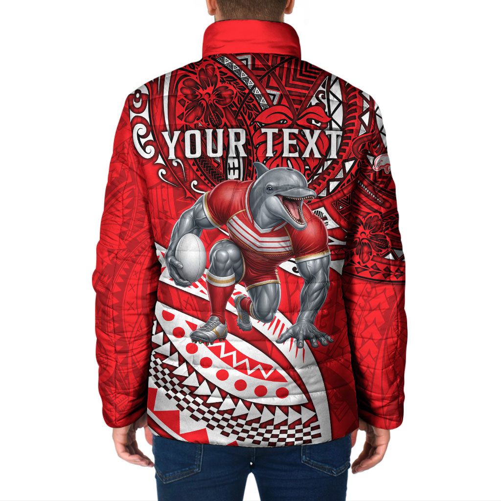 Personalised Dolphins Padded Jacket Polynesian Tribal Art Style With Muscular Dolphin Mascot