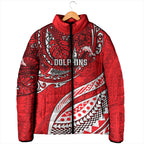 Personalised Dolphins Padded Jacket Polynesian Tribal Art Style With Muscular Dolphin Mascot