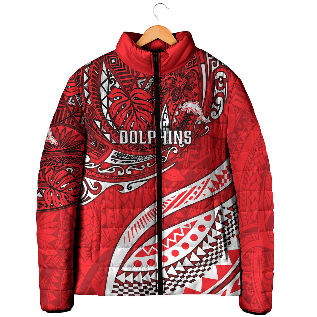 Personalised Dolphins Padded Jacket Polynesian Tribal Art Style With Muscular Dolphin Mascot