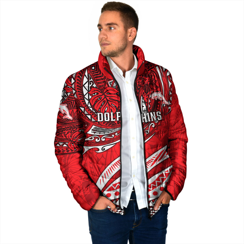Personalised Dolphins Padded Jacket Polynesian Tribal Art Style With Muscular Dolphin Mascot
