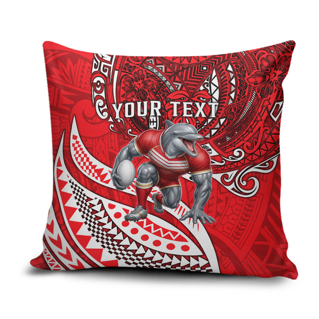 Personalised Dolphins Pillow Cover Polynesian Tribal Art Style With Muscular Dolphin Mascot