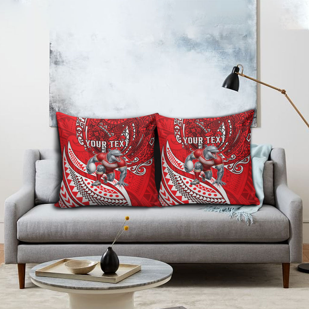 Personalised Dolphins Pillow Cover Polynesian Tribal Art Style With Muscular Dolphin Mascot