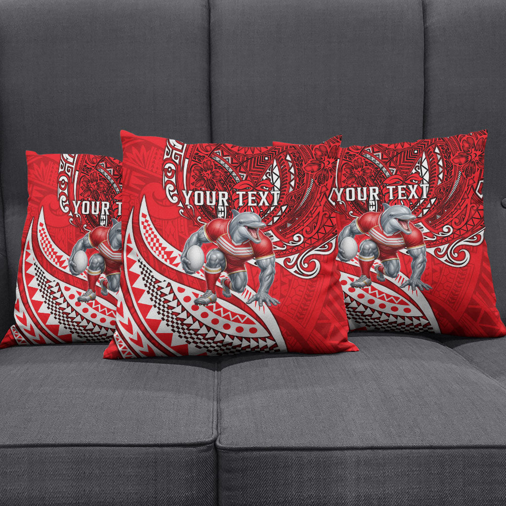 Personalised Dolphins Pillow Cover Polynesian Tribal Art Style With Muscular Dolphin Mascot