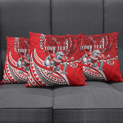 Personalised Dolphins Pillow Cover Polynesian Tribal Art Style With Muscular Dolphin Mascot