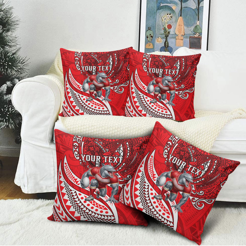 Personalised Dolphins Pillow Cover Polynesian Tribal Art Style With Muscular Dolphin Mascot