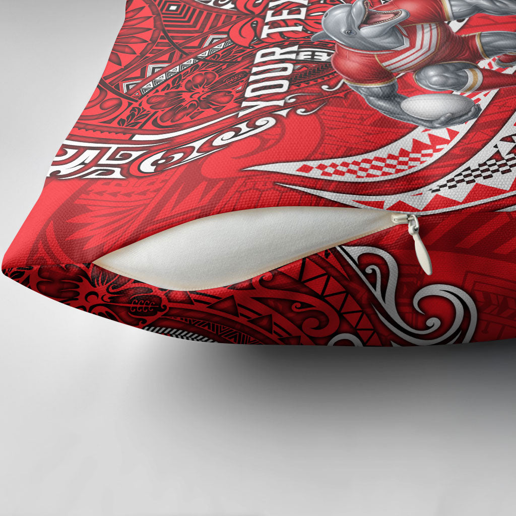 Personalised Dolphins Pillow Cover Polynesian Tribal Art Style With Muscular Dolphin Mascot