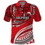 Personalised Dolphins Polo Shirt Polynesian Tribal Art Style With Muscular Dolphin Mascot