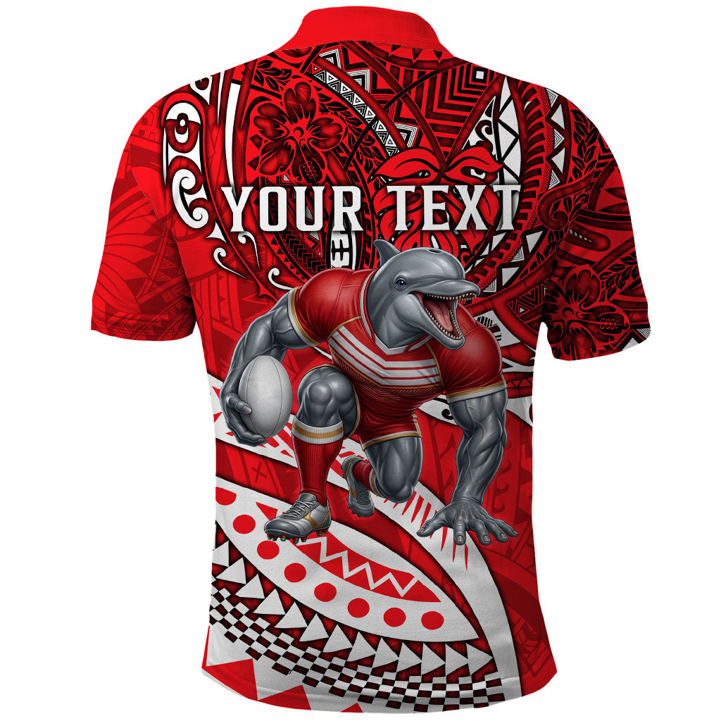 Personalised Dolphins Polo Shirt Polynesian Tribal Art Style With Muscular Dolphin Mascot