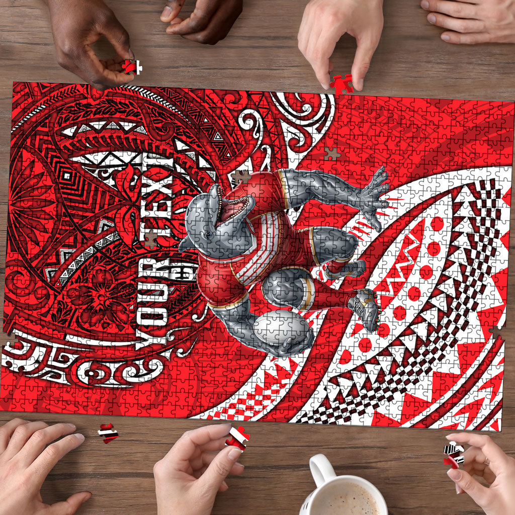 Personalised Dolphins Puzzle Polynesian Tribal Art Style With Muscular Dolphin Mascot
