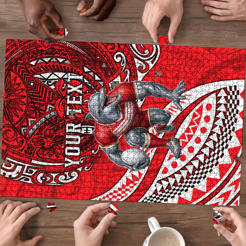 Personalised Dolphins Puzzle Polynesian Tribal Art Style With Muscular Dolphin Mascot