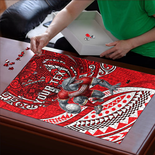 Personalised Dolphins Puzzle Polynesian Tribal Art Style With Muscular Dolphin Mascot