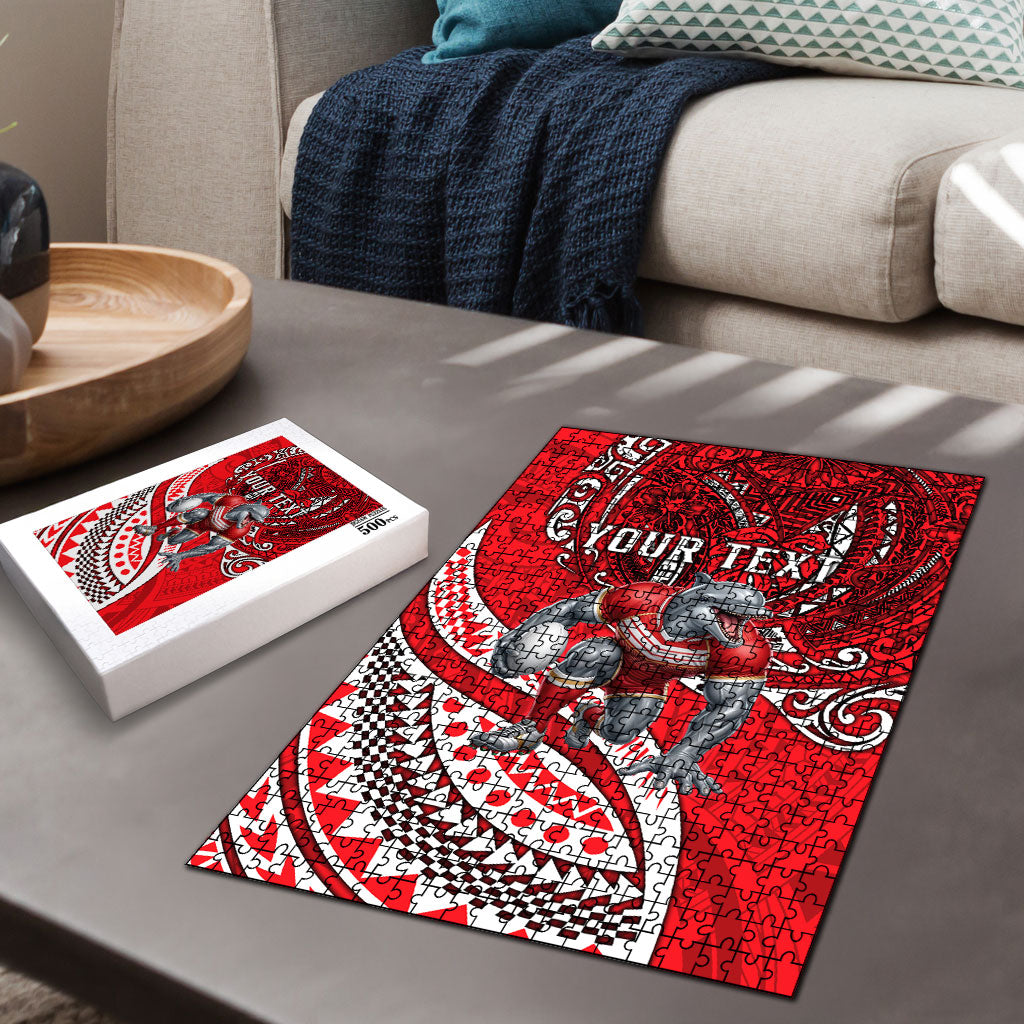 Personalised Dolphins Puzzle Polynesian Tribal Art Style With Muscular Dolphin Mascot