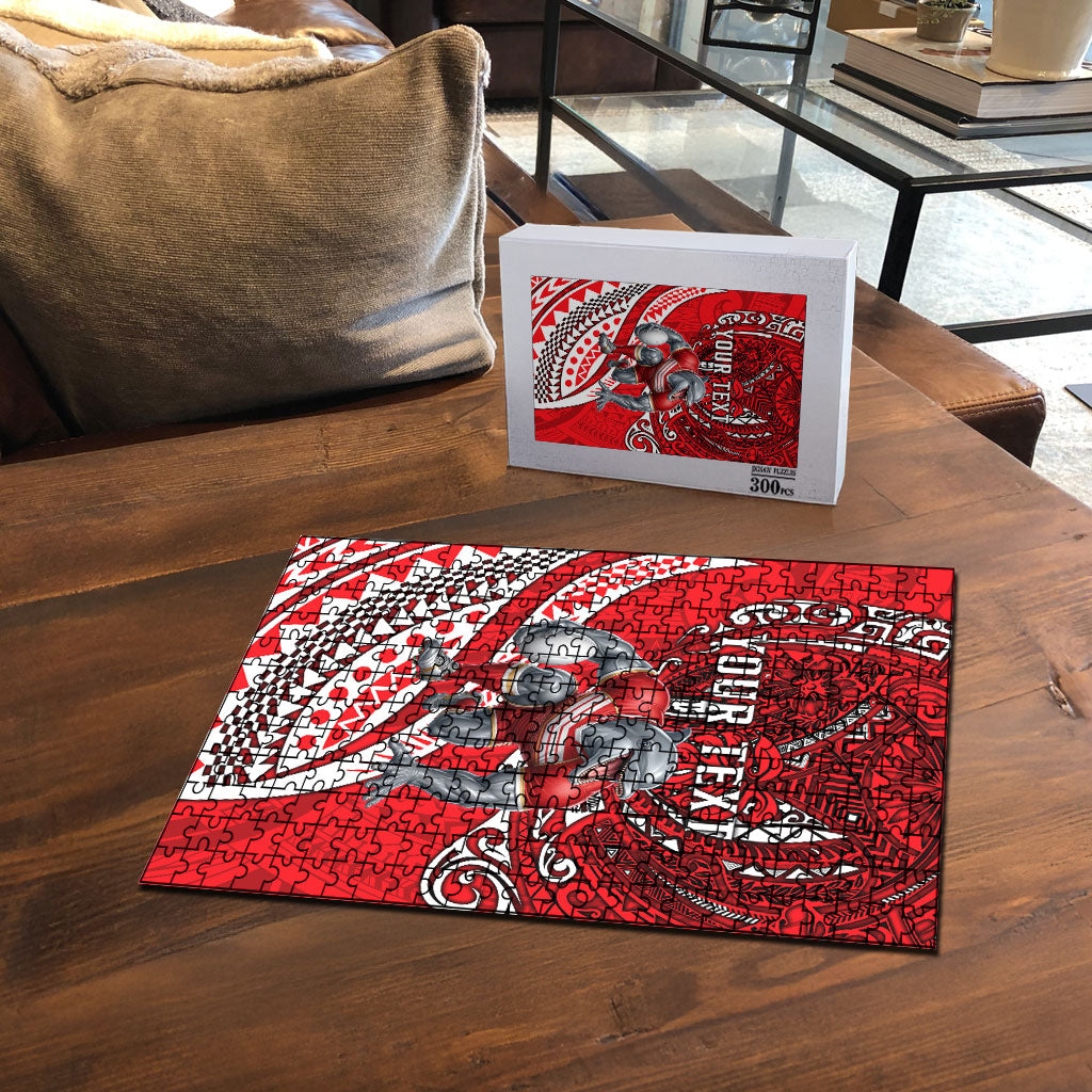 Personalised Dolphins Puzzle Polynesian Tribal Art Style With Muscular Dolphin Mascot