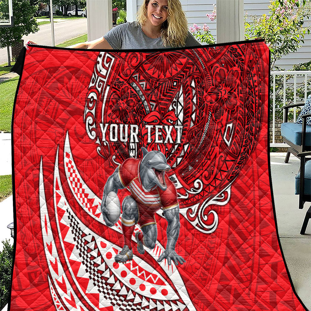 Personalised Dolphins Quilt Polynesian Tribal Art Style With Muscular Dolphin Mascot