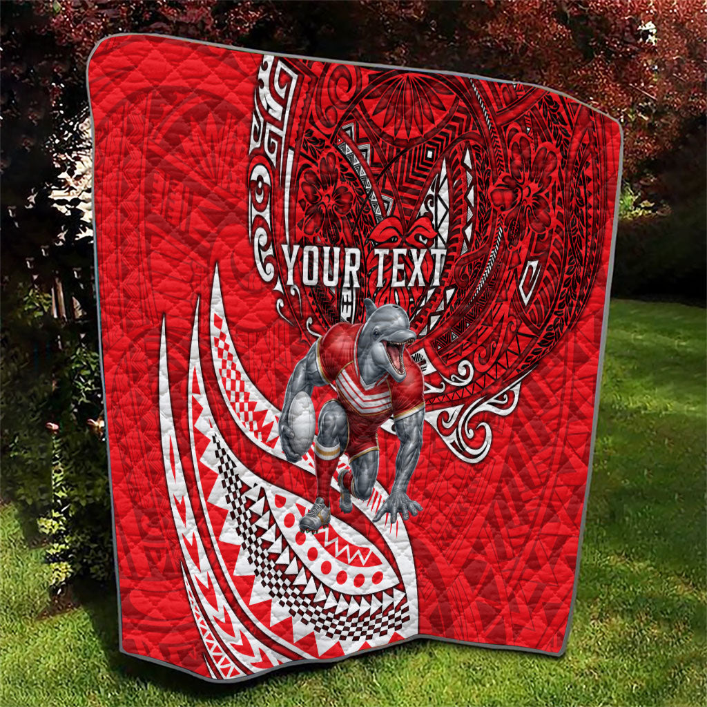 Personalised Dolphins Quilt Polynesian Tribal Art Style With Muscular Dolphin Mascot