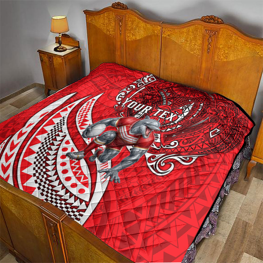 Personalised Dolphins Quilt Polynesian Tribal Art Style With Muscular Dolphin Mascot