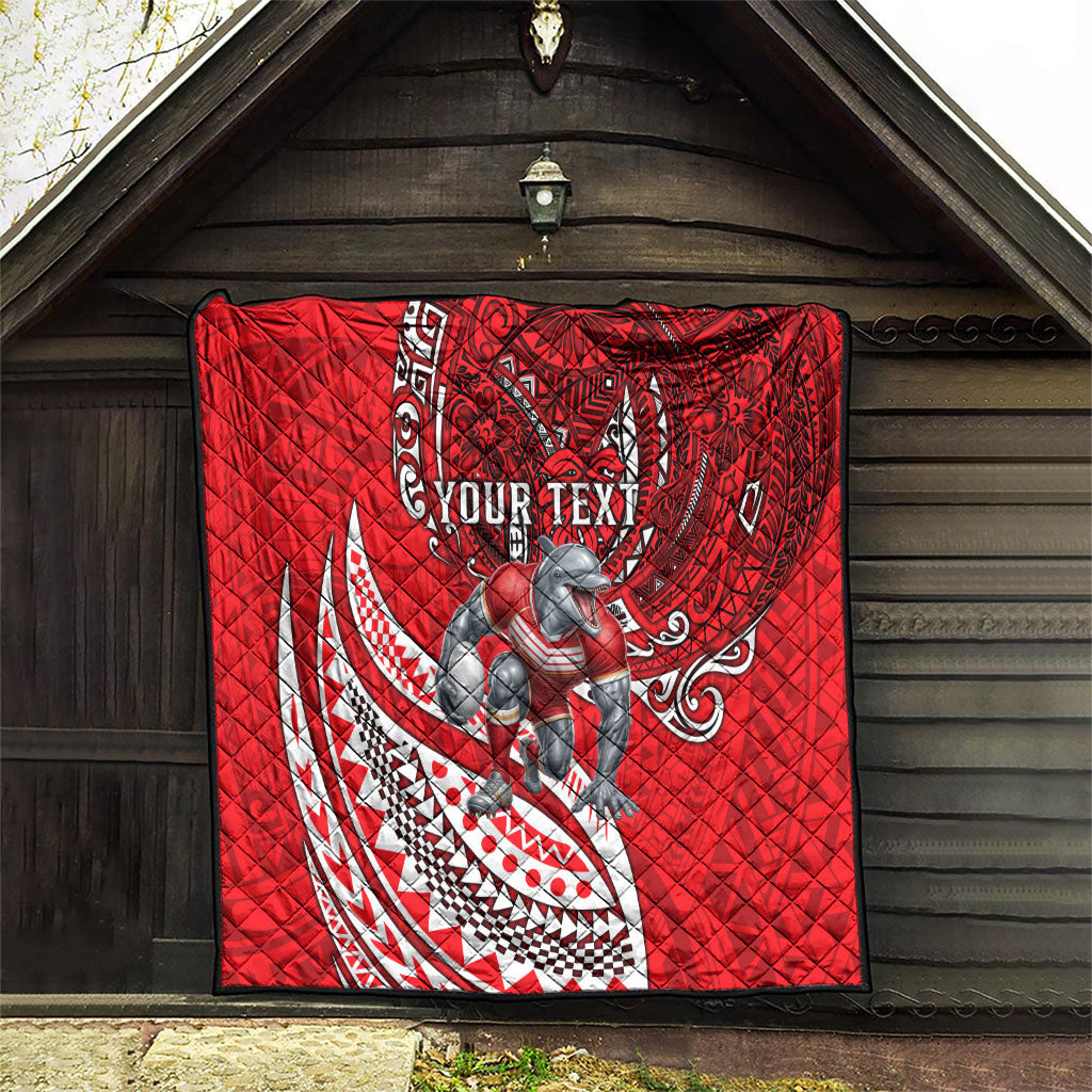 Personalised Dolphins Quilt Polynesian Tribal Art Style With Muscular Dolphin Mascot