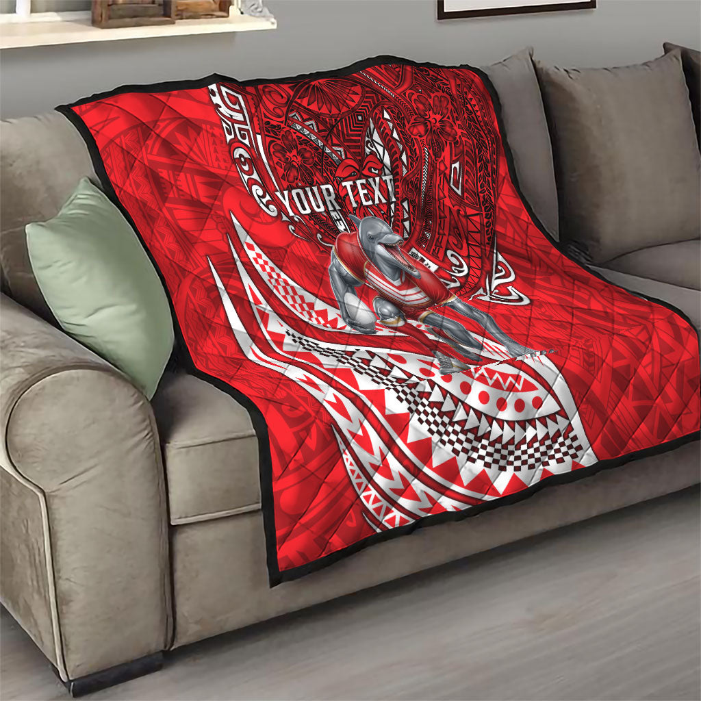 Personalised Dolphins Quilt Polynesian Tribal Art Style With Muscular Dolphin Mascot