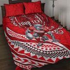 Personalised Dolphins Quilt Bed Set Polynesian Tribal Art Style With Muscular Dolphin Mascot