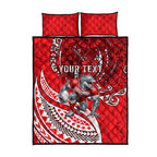 Personalised Dolphins Quilt Bed Set Polynesian Tribal Art Style With Muscular Dolphin Mascot