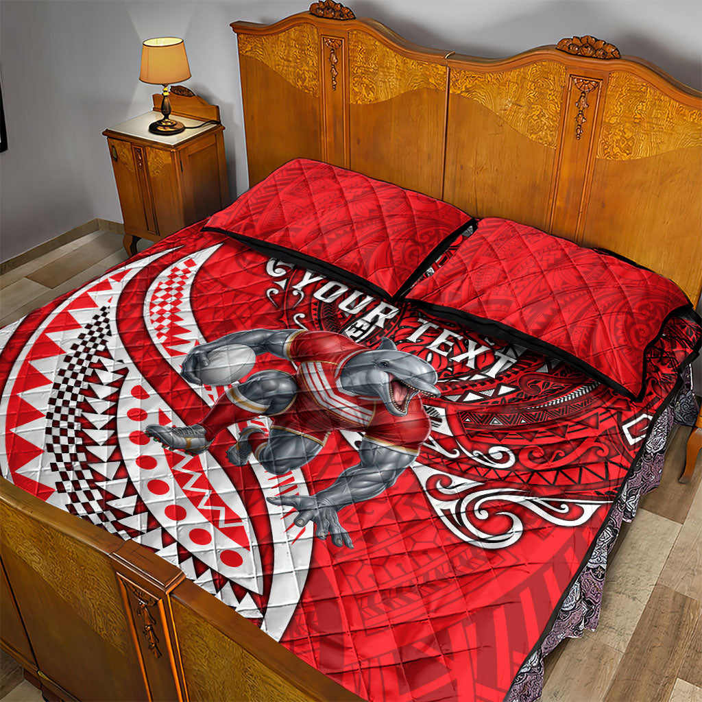 Personalised Dolphins Quilt Bed Set Polynesian Tribal Art Style With Muscular Dolphin Mascot