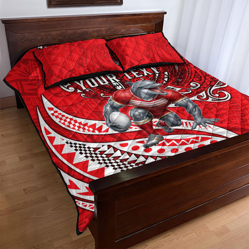 Personalised Dolphins Quilt Bed Set Polynesian Tribal Art Style With Muscular Dolphin Mascot