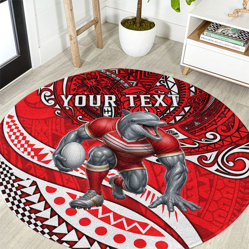 Personalised Dolphins Round Carpet Polynesian Tribal Art Style With Muscular Dolphin Mascot