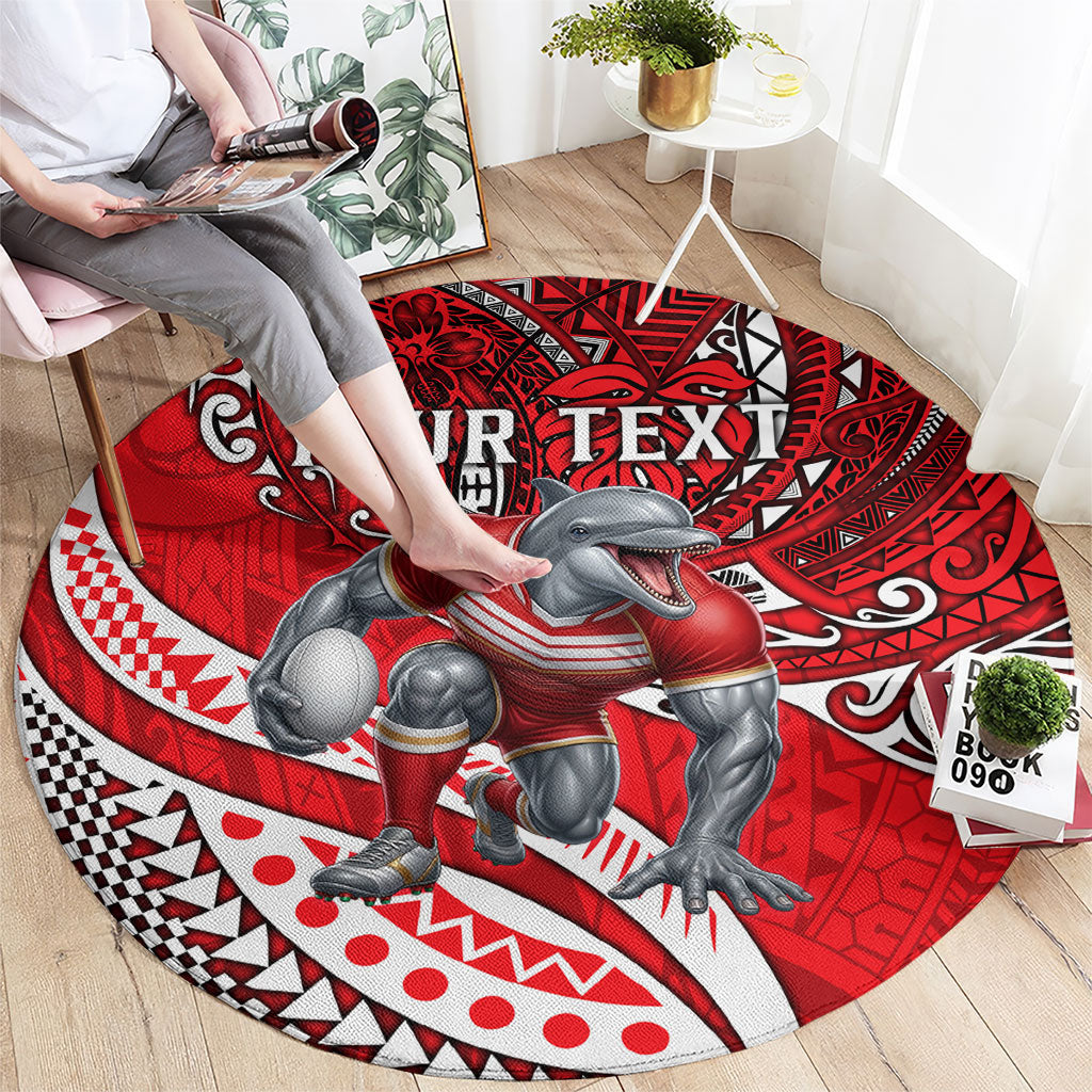 Personalised Dolphins Round Carpet Polynesian Tribal Art Style With Muscular Dolphin Mascot