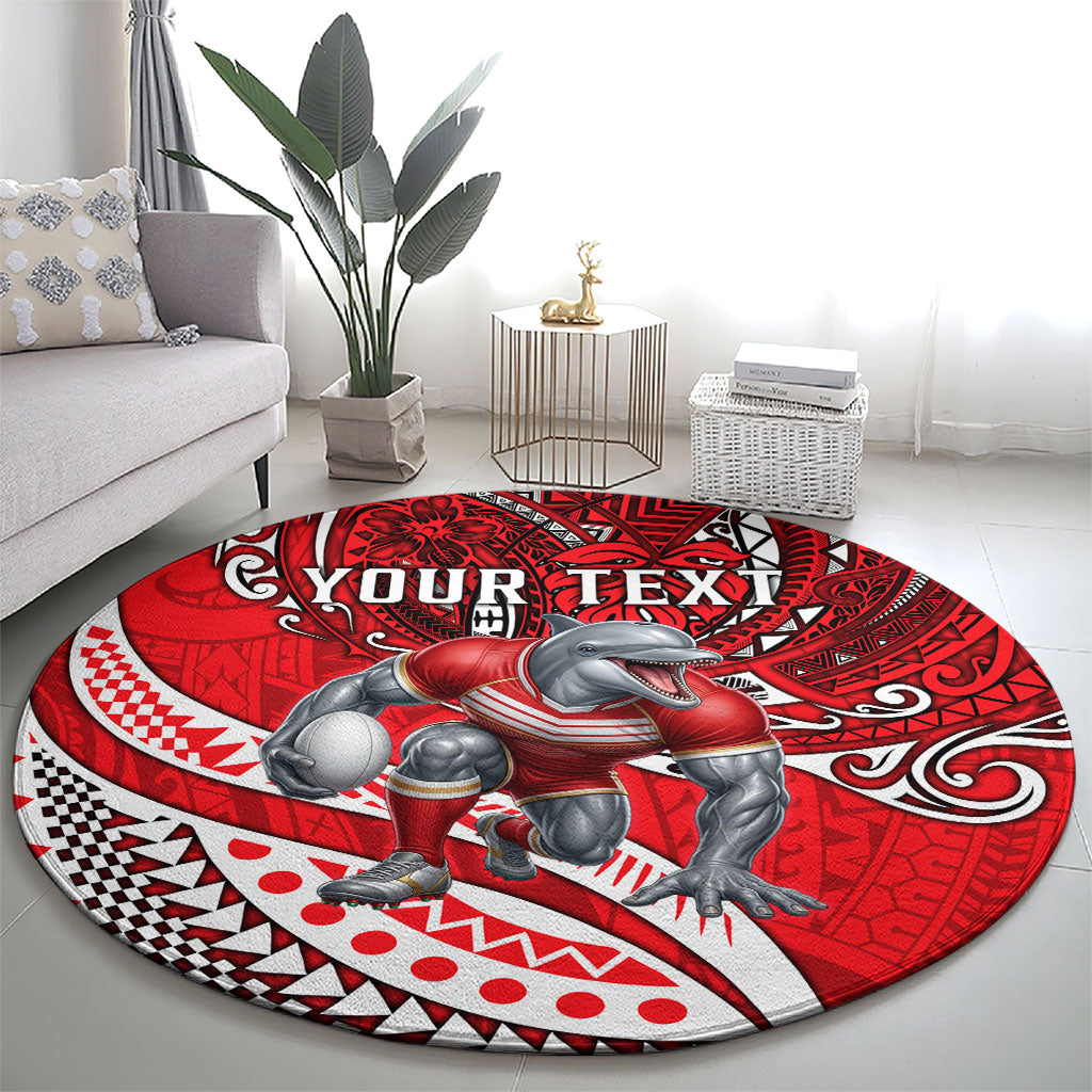 Personalised Dolphins Round Carpet Polynesian Tribal Art Style With Muscular Dolphin Mascot
