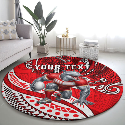 Personalised Dolphins Round Carpet Polynesian Tribal Art Style With Muscular Dolphin Mascot
