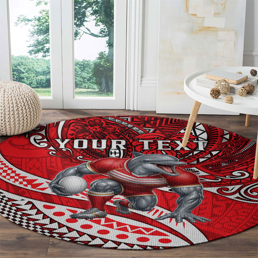 Personalised Dolphins Round Carpet Polynesian Tribal Art Style With Muscular Dolphin Mascot
