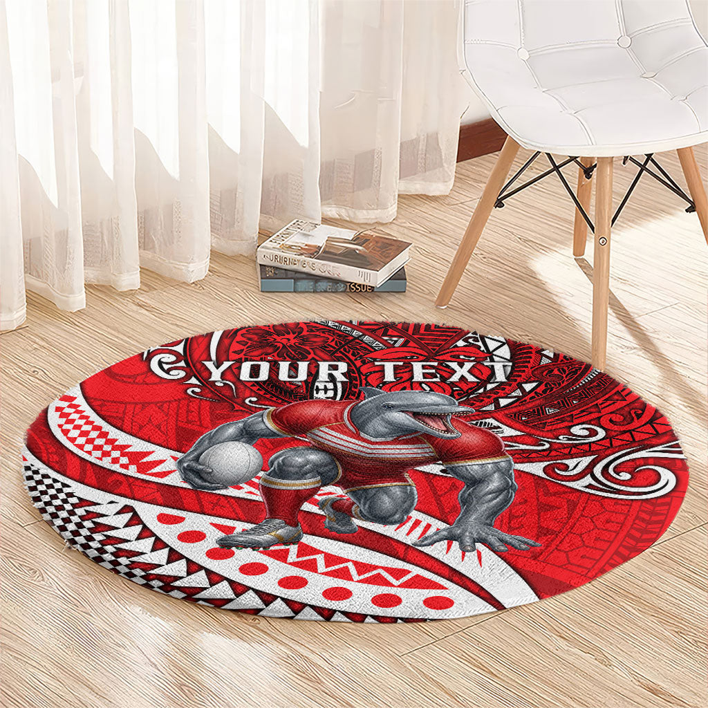 Personalised Dolphins Round Carpet Polynesian Tribal Art Style With Muscular Dolphin Mascot