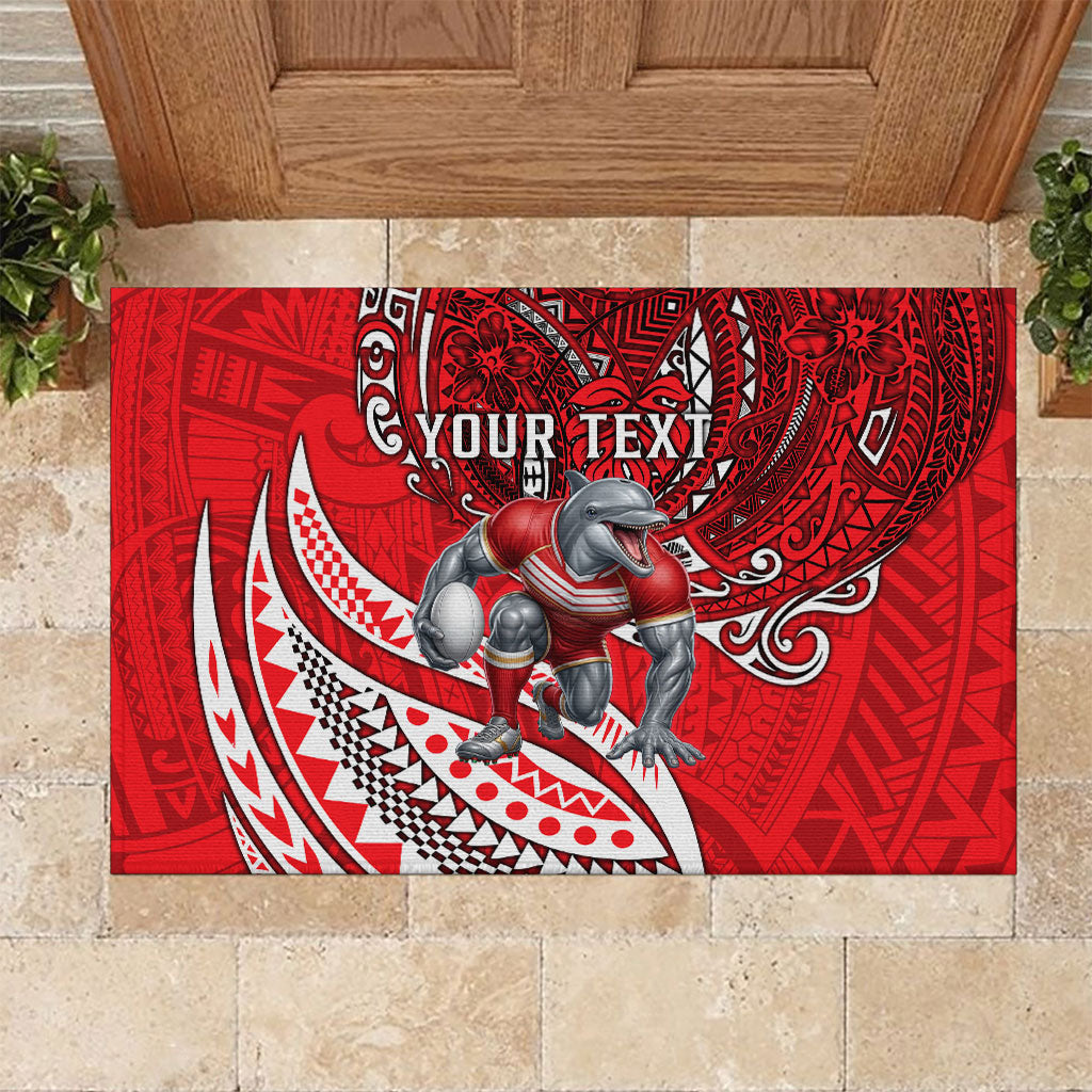 Personalised Dolphins Rubber Doormat Polynesian Tribal Art Style With Muscular Dolphin Mascot