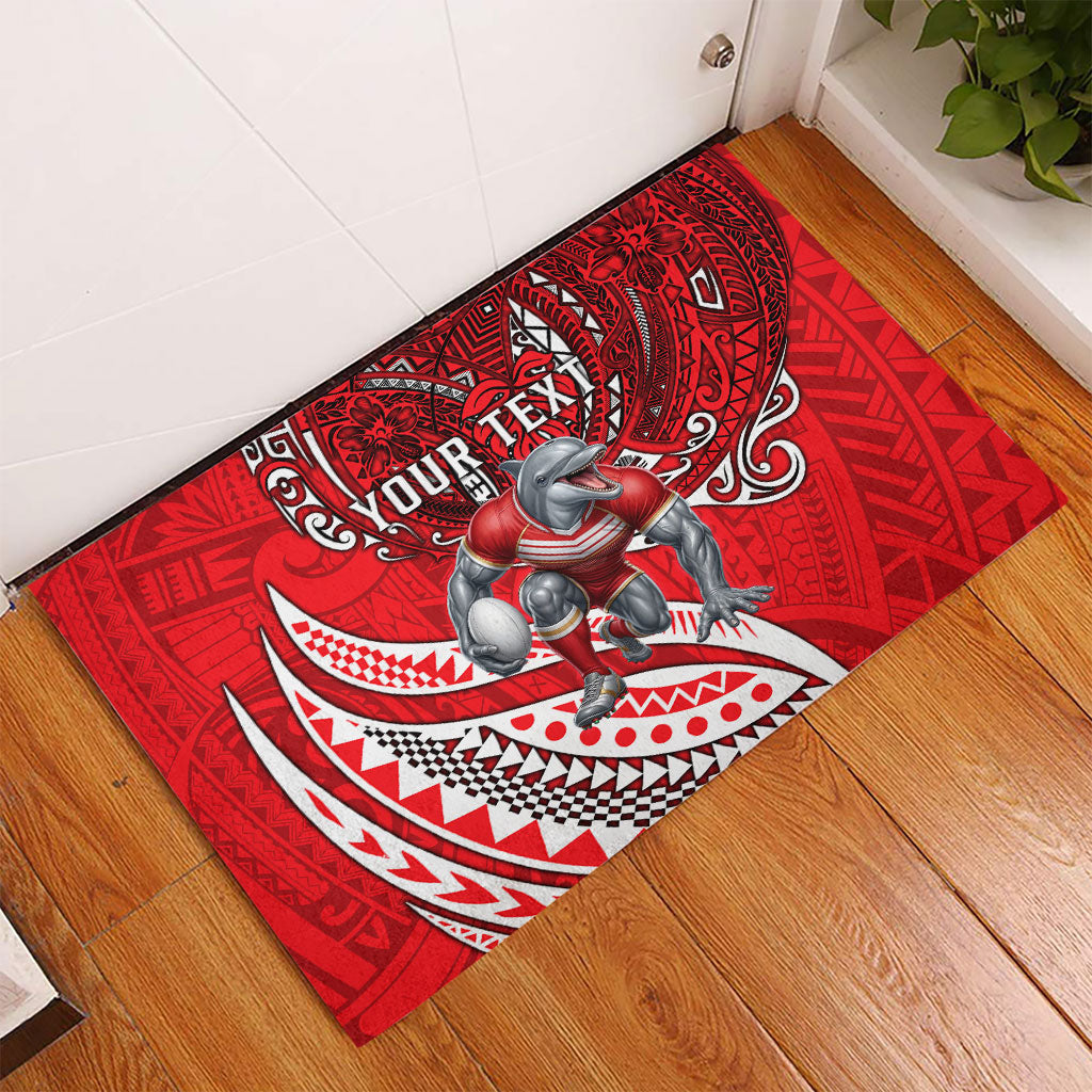 Personalised Dolphins Rubber Doormat Polynesian Tribal Art Style With Muscular Dolphin Mascot