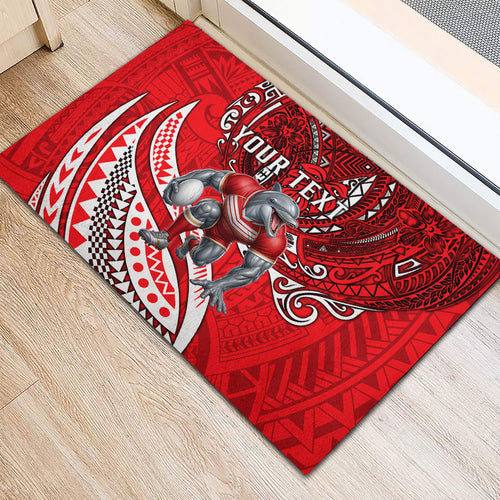 Personalised Dolphins Rubber Doormat Polynesian Tribal Art Style With Muscular Dolphin Mascot
