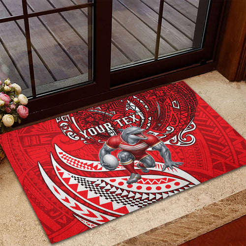 Personalised Dolphins Rubber Doormat Polynesian Tribal Art Style With Muscular Dolphin Mascot
